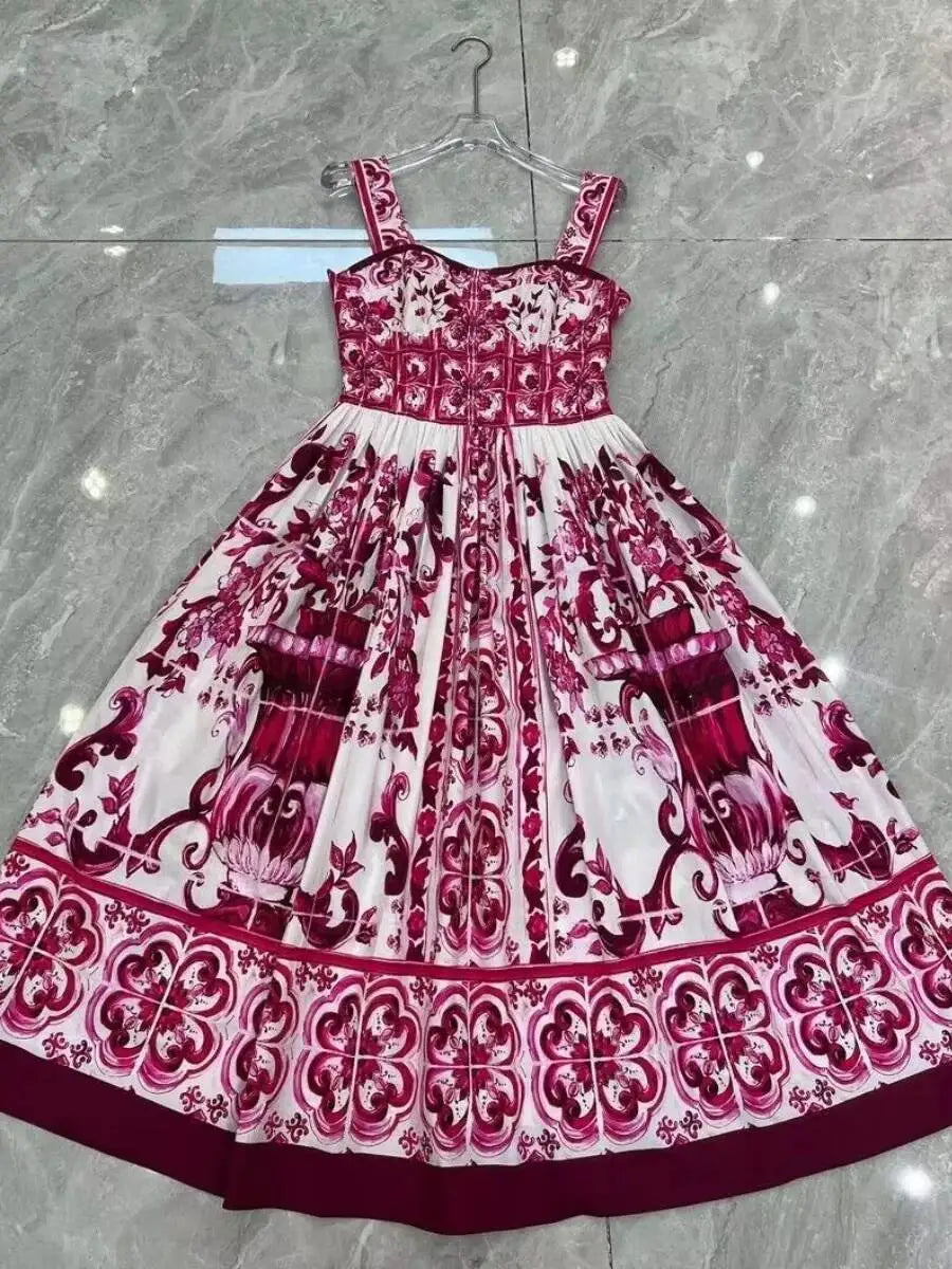 JAMERARY Summer Blue And White Porcelain Flower Printing Floral Long Dress Women Straps Zipper Elastic Backless Midi Vestidos