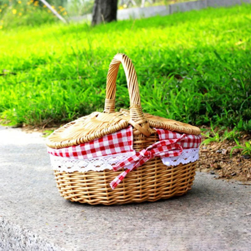 Picnic Fruit Storage Basket Easter Household Snack Container Wicker Basket with Lid Multi-function Wicker Basket Home Supply