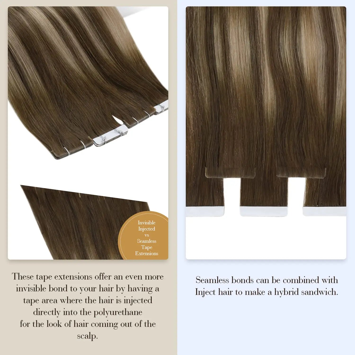 Full Shine Hair Injection Tape ins Hair Extension Human Hair Seamless Tape in Human Hair Extensions Invisible Hair Extensions