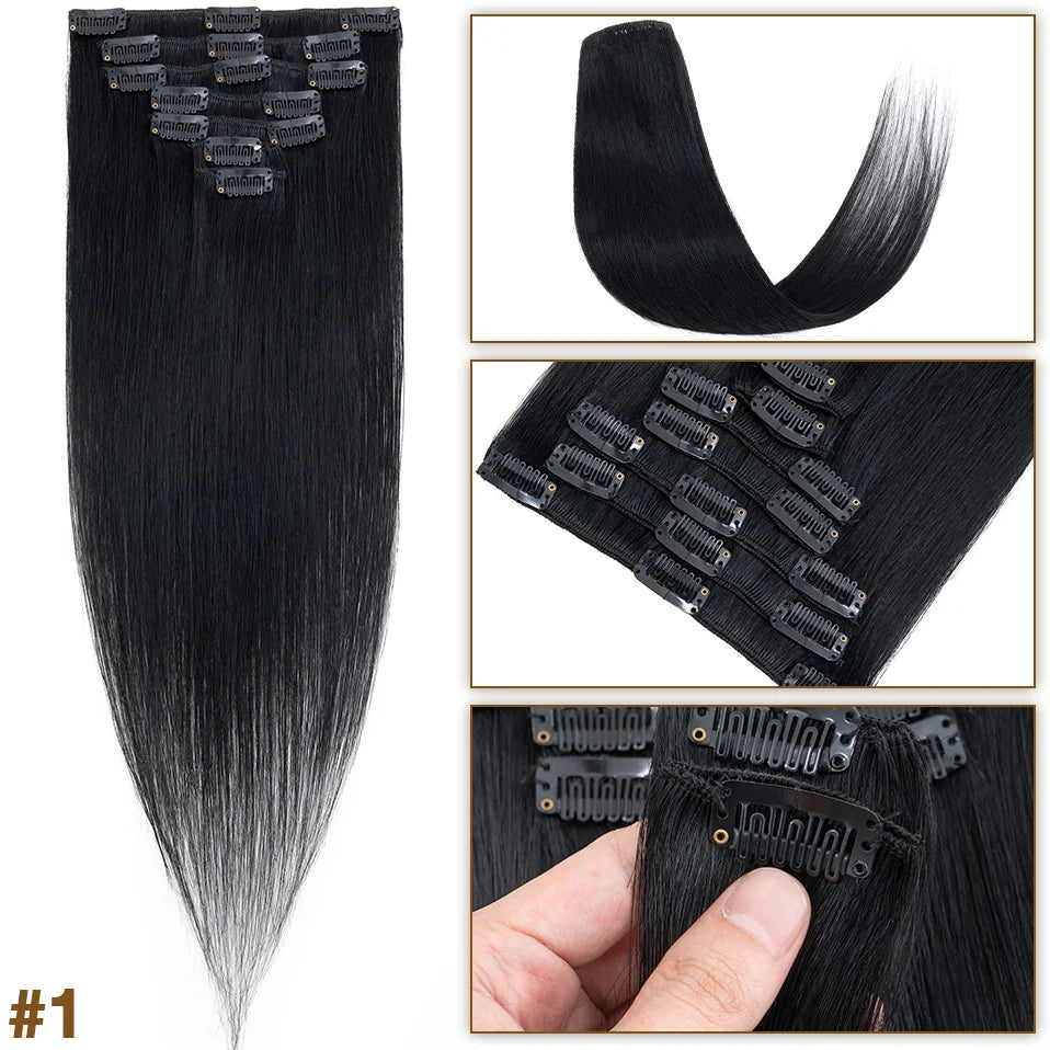 S-noilite 65g Clip In Hair Extensions Human Hair Natural Extension Hair Clips 7Pcs/Set 15"-22" Full Head Clip In Natural Hair