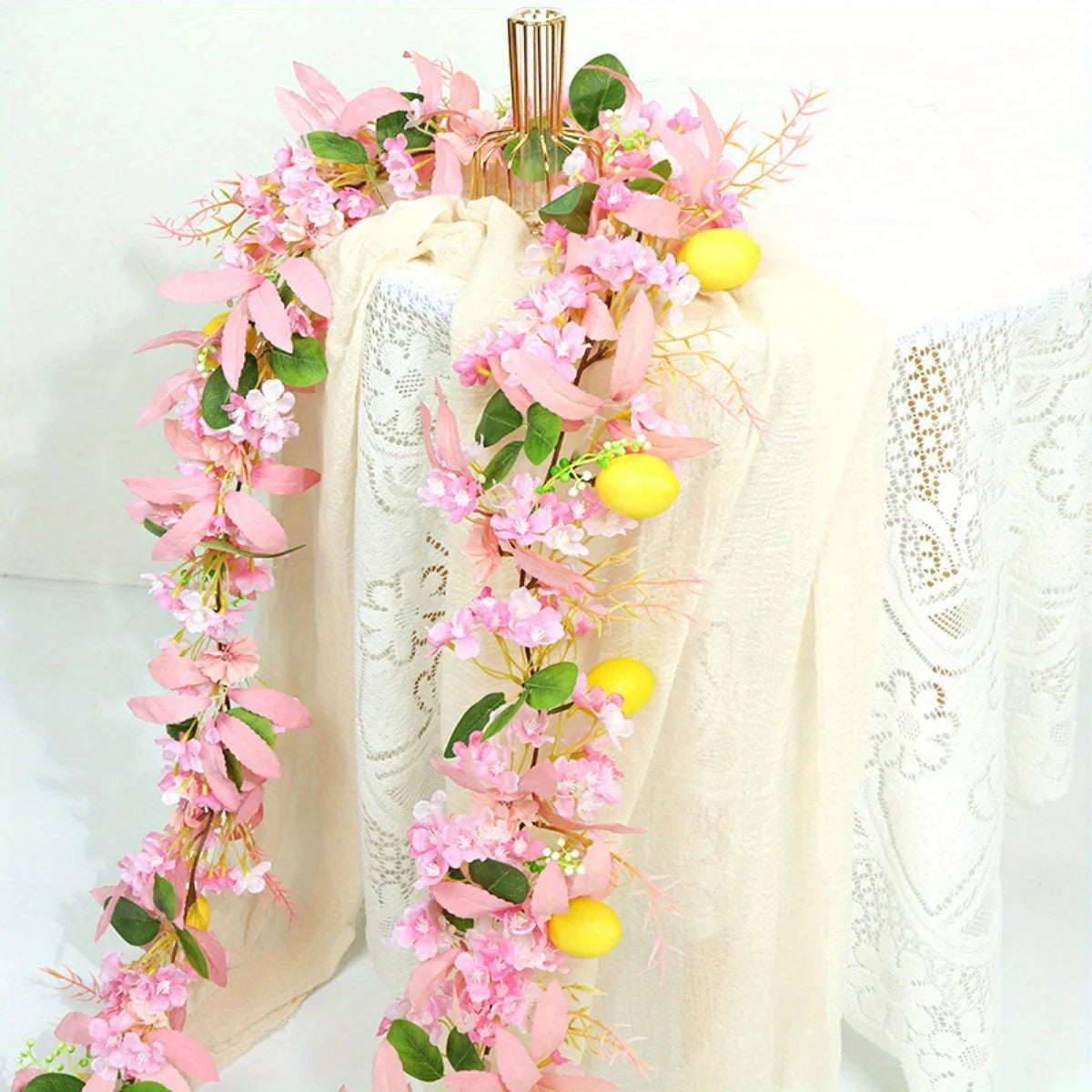 Easter Garland with Artificial Lemon and Flowers, 5.9ft Spring Garland Vine Easter Garland for Mantle Fireplace Arch