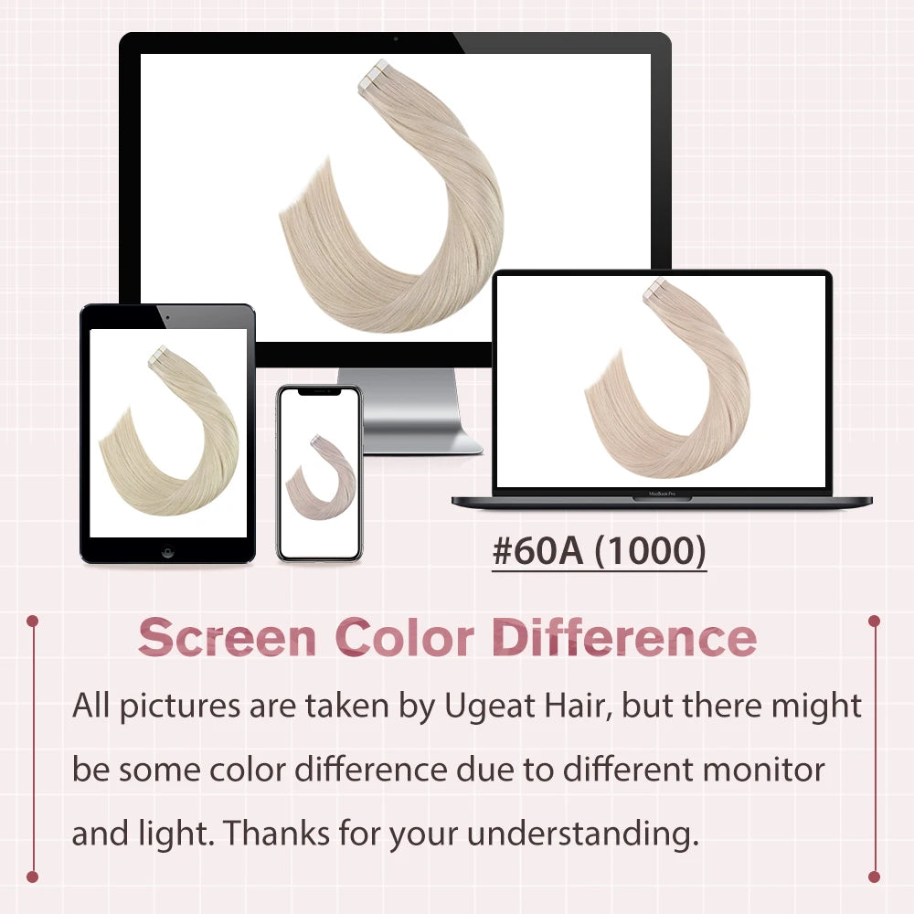 Ugeat Tape in Hair Extensions Balayage Natural Black to Ash Blonde Tape in Hair Extensions Platinum Blonde Tape in Hair for Wome