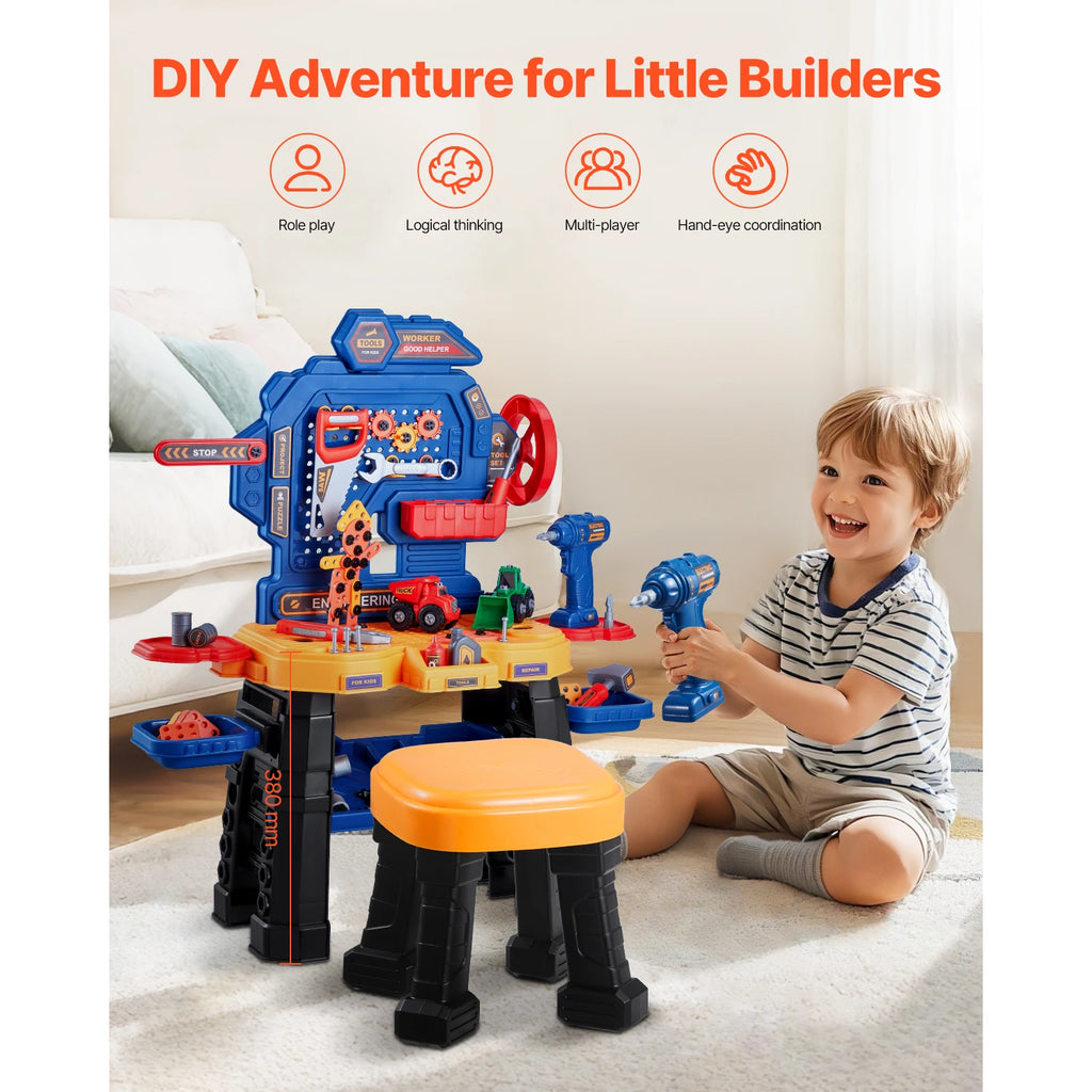 SucceBuy 181pcs Kids Tool Bench Realistic Transformable Tool Set with Toddler Bench Pretend Play Learning Gift for Children Toys