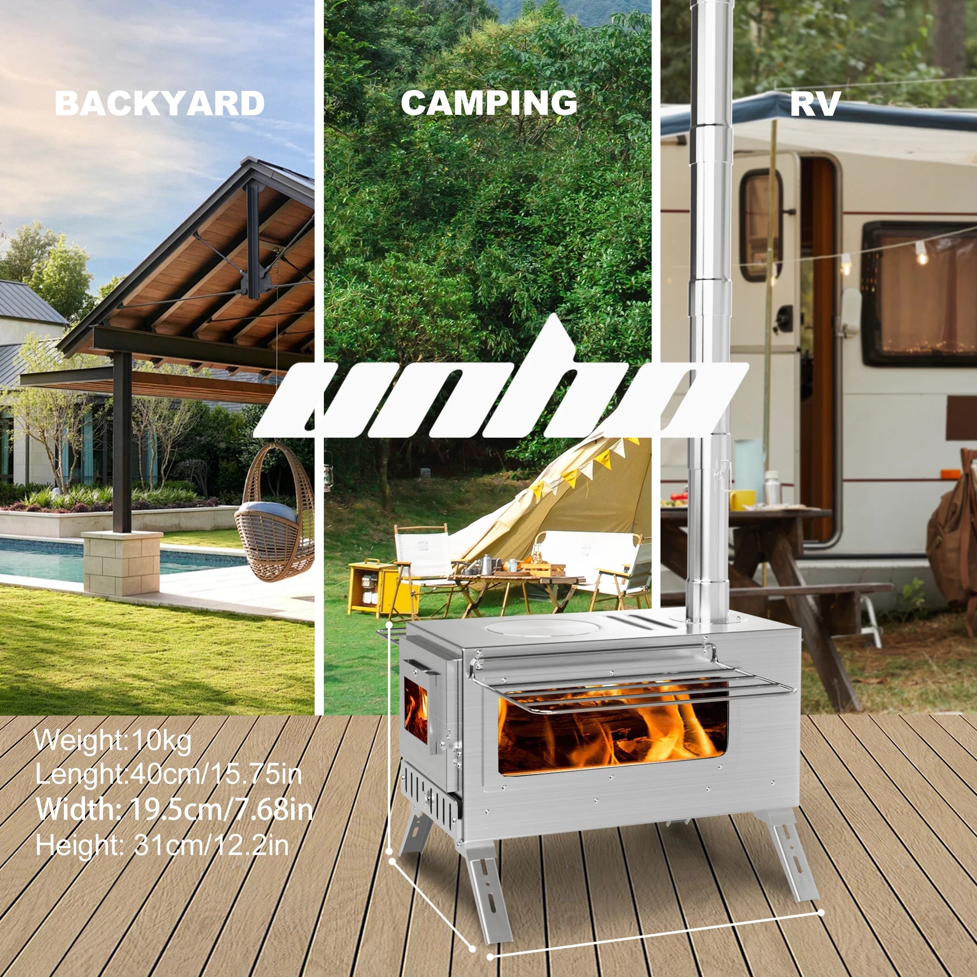 Wisfor Portable Hot Tent Stove,Wood Burning Stove for Camping, Tent Stove With View Glass, Large Stainless Steel Camping Stove