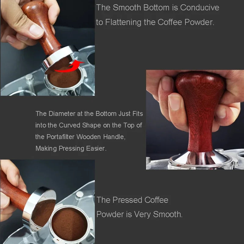 Coffee Powder Press 51/53/58mm High-Quality Wooden Handle with Solid Metal Base  for  Concentrated  Espresso  Durable  Kitchen