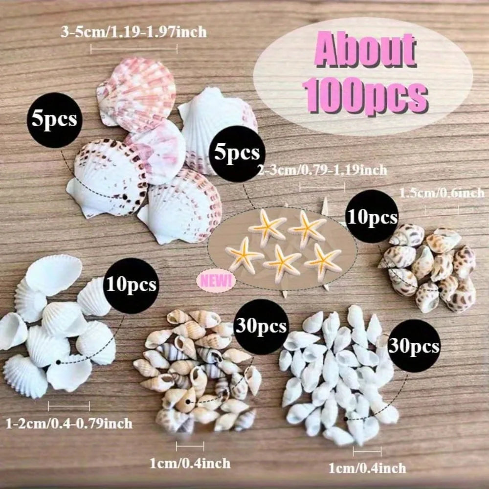 1 box of about 100pcs Bohemian Conch Shell Mix Set - For DIY Jewelry Resin Art Handmade Materials, Fish Tank Bathroom Home Decor