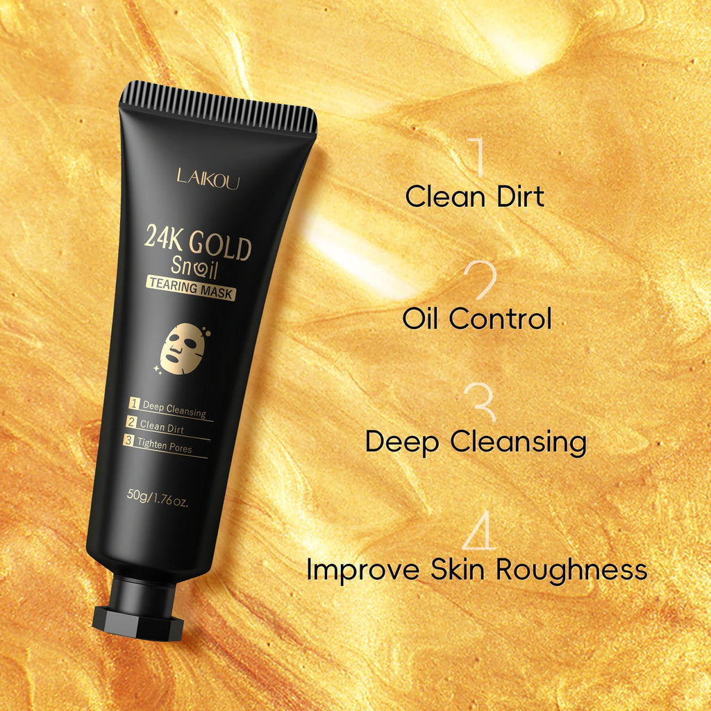 LAIKOU 24K Gold Snail Peel-Off Mask 3PCS Deep Cleansing Pore Tightening Blackhead Removal Detoxifying Facial Treatment 50g