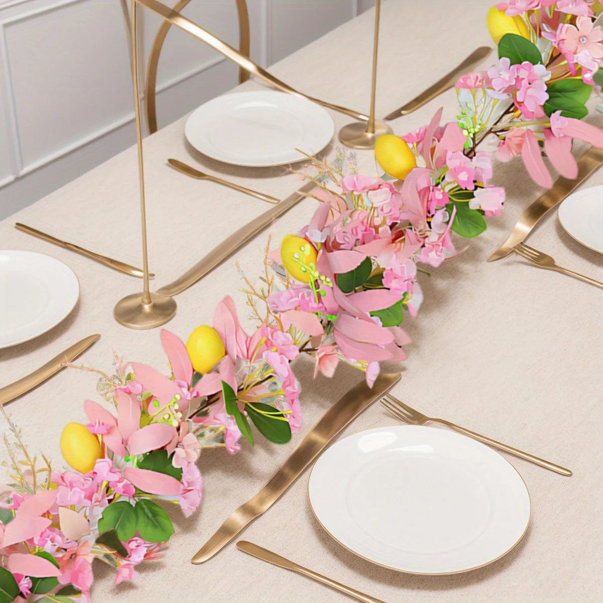 Easter Garland with Artificial Lemon and Flowers, 5.9ft Spring Garland Vine Easter Garland for Mantle Fireplace Arch