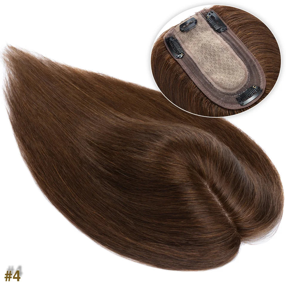 S-noilite 7x13cm Hair Toppers Human Hair For Women Natural Hair Topper Wigs Women Topper Silk Base Hair Clip In Hair Extensions