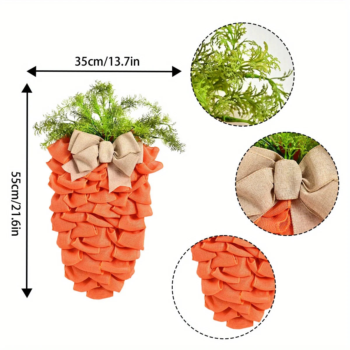 Easter Wreath Easter Decorations for the Home, 21.6in Carrot Shaped Wreath Spring Wreath for Front Door, Artificial