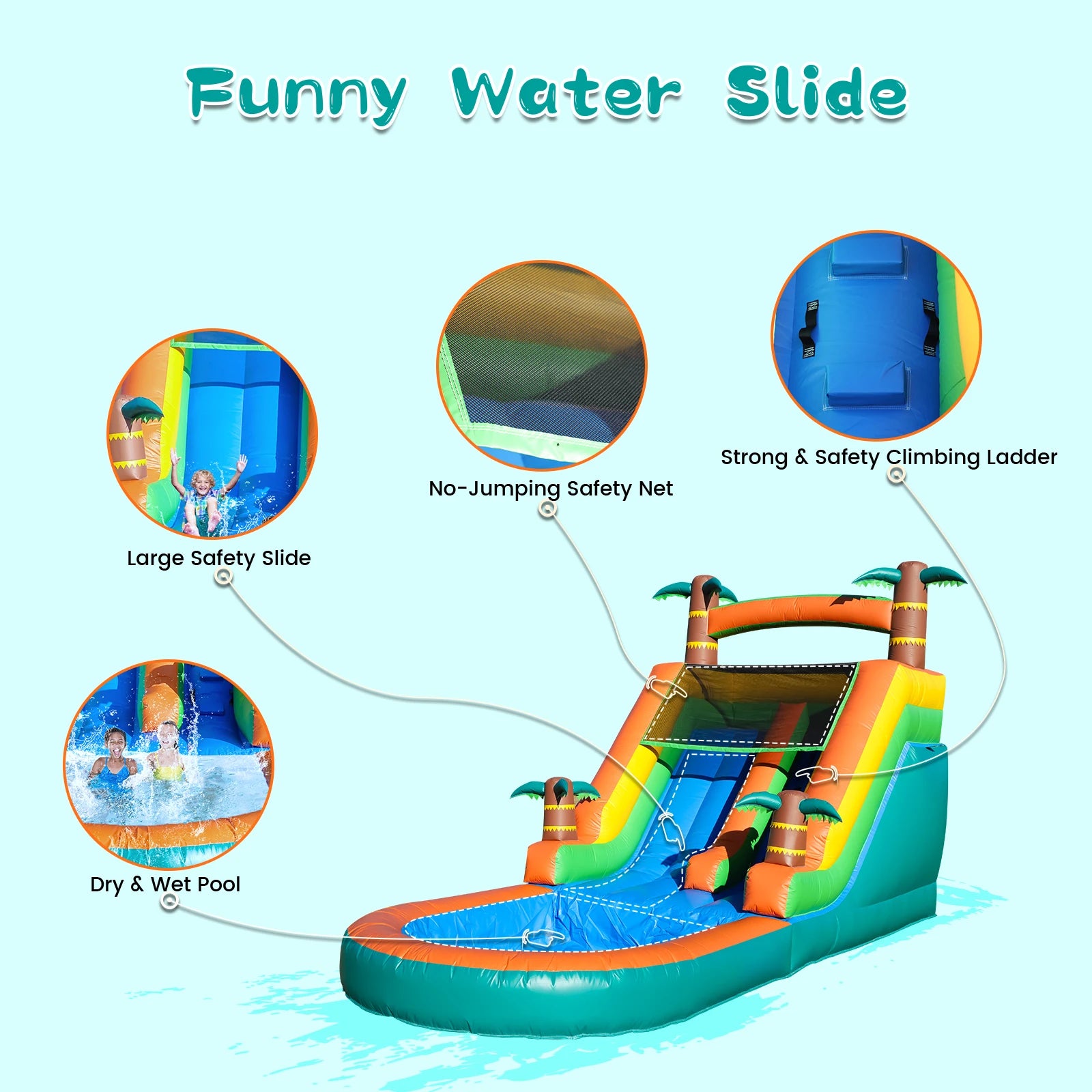 Children's playground Inflatable water slide, Commercial Bounce House with Water Slide PVC and a 1100W Air blower 21ft/6.4M