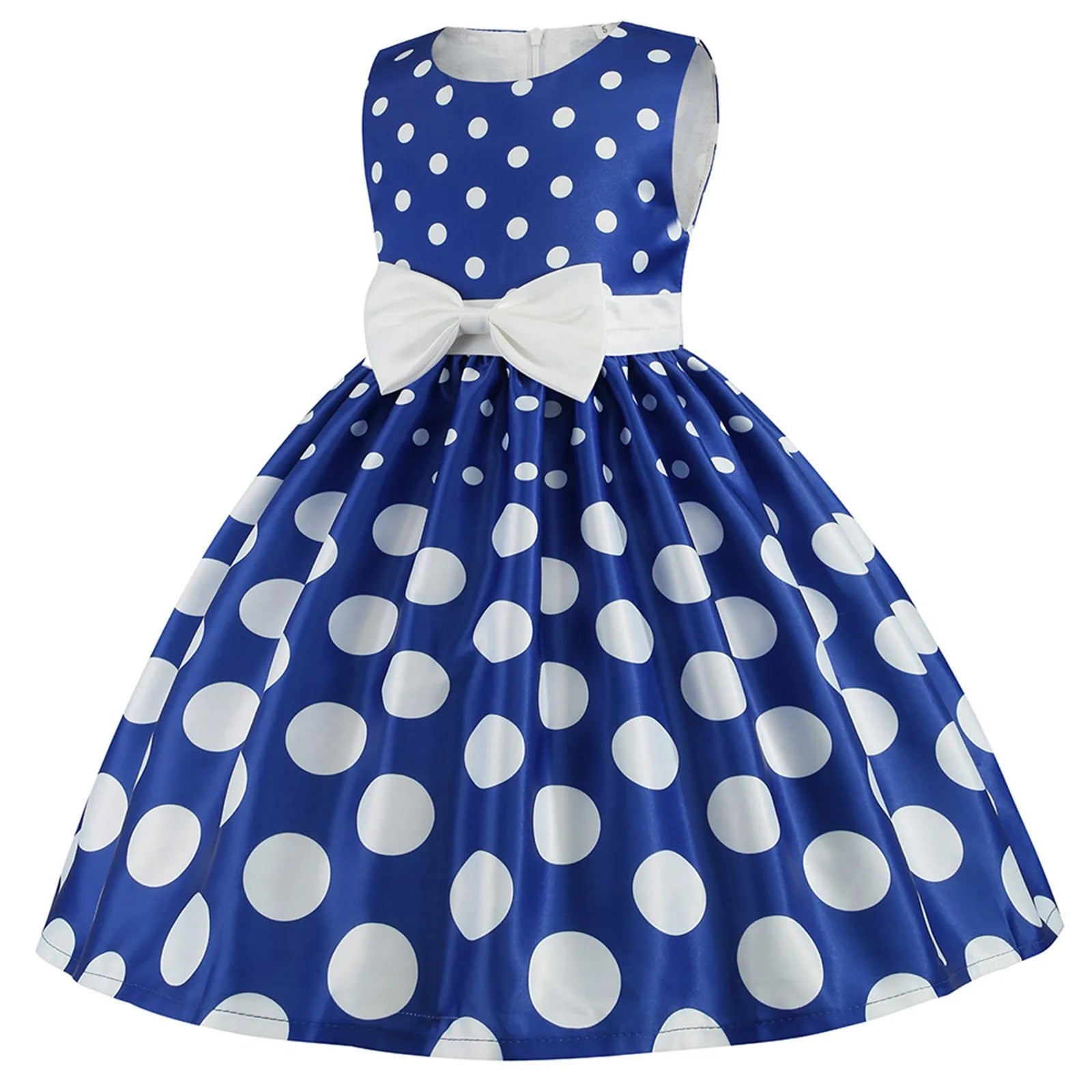 Kids Girls Vintage Dress Easter Polka Dots Print Dress Daily Birthday Dress Short Sleeve 1950s Princess Dress