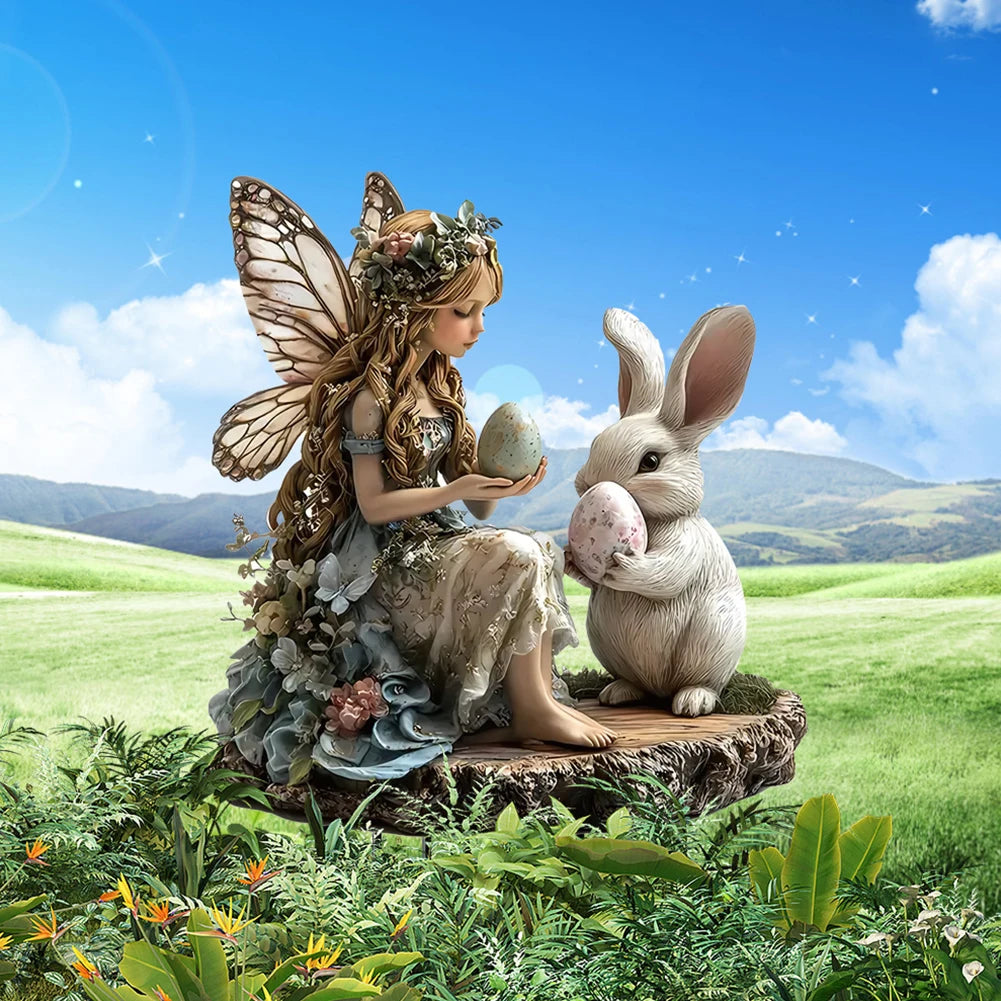 Easter Bunny Garden Stake Acrylic Easter Yard Sign 2D Flat Easter Rabbit Garden Signs for Easter Decorations