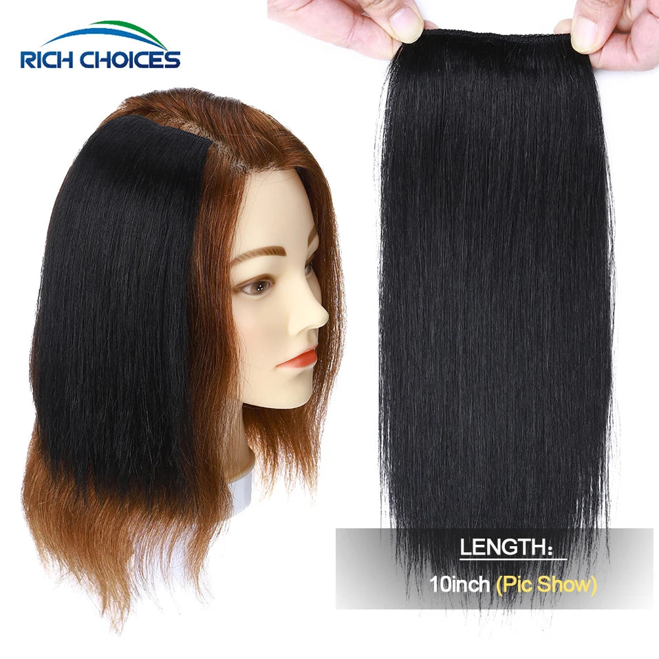 100% Human Hair Topper Invisable Straight Hair Pads Clip In One Piece 2Clips Increase Hair volume Hair Extensions Top Side Cover