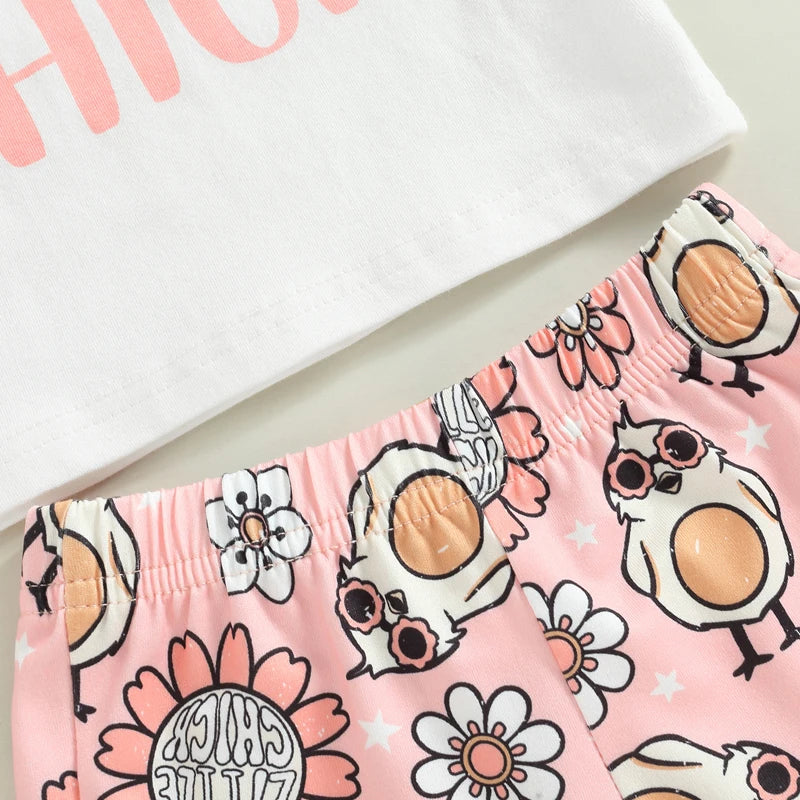 Baby Girls Easter Outfit Sets Pink Ruffle Sleeve Top Bunny Print Leggings Matching Headband and Bow