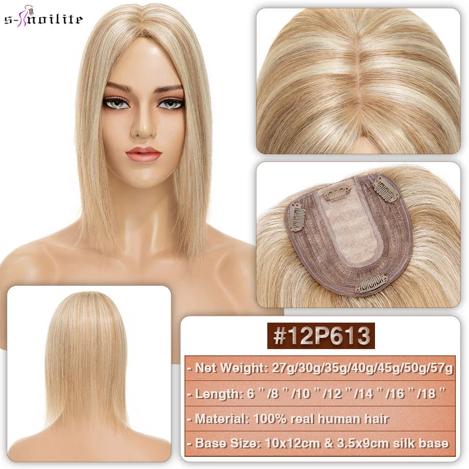S-noilite 10x12cm Hair Toppers 3.5x9cm Silk Base Natural Hair Wig 100% Human Hair For Women Hairpiece Clip In Hair Extensions
