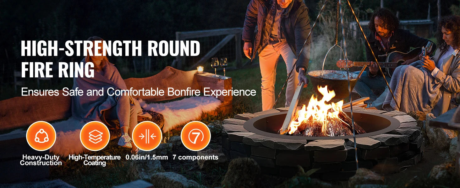SucceBuy Fire Pit Ring Thick Fire Pit Insert Heavy Duty Carbon Steel Liner DIY Campfire Ring above or In-Ground for Outdoor