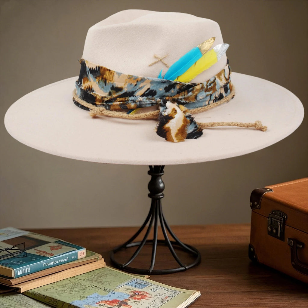 Classic Wool Fedora Hats for Women and Men Retro Wide Brim Trilby Hat with Vintage Feather Detail