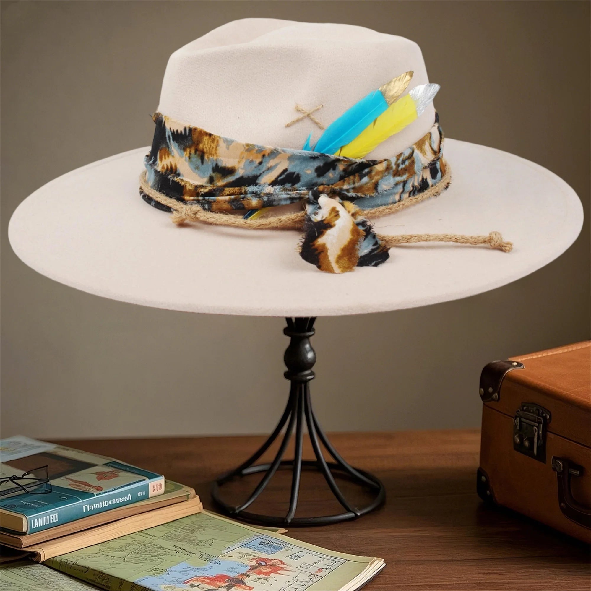 Classic Wool Fedora Hats for Women and Men Retro Wide Brim Trilby Hat with Vintage Feather Detail