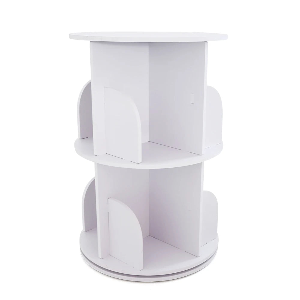 2/4-Tier Wooden Rotatable Bookshelf - 360°Display Floor Standing Storage Rack, White Multifunctional Bookshelf Organizer