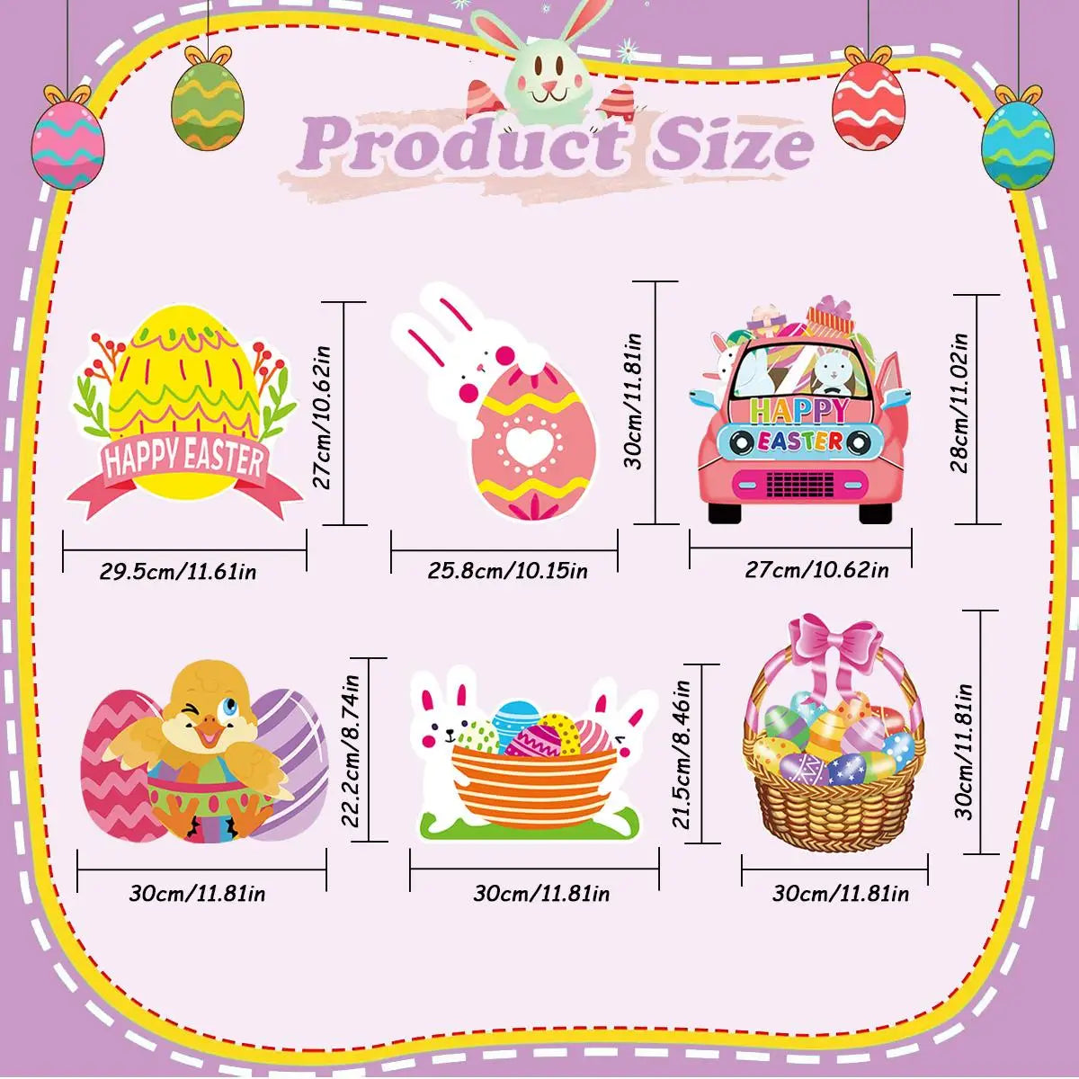 6 Pcs Easter Yard Signs with Stakes - Bunny Eggs, Basket, Chicks-Easter Lawn Decoration Easter Props Spring Patio