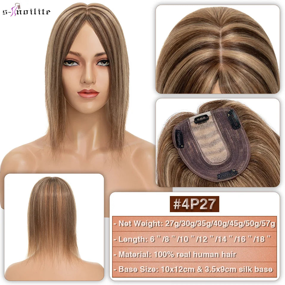 S-noilite 10x12cm Hair Toppers 3.5x9cm Silk Base Natural Hair Wig 100% Human Hair For Women Hairpiece Clip In Hair Extensions