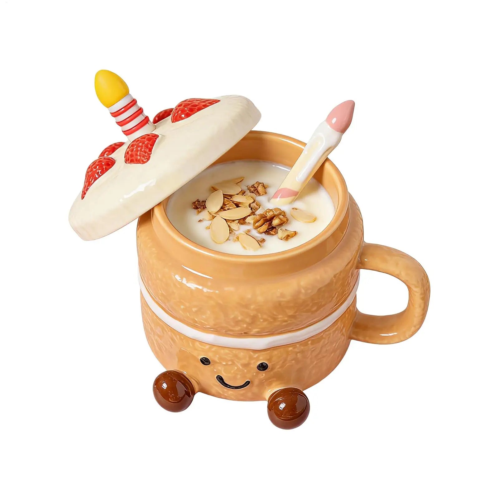 Adorable dessert and cake shaped coffee mug Afternoon Tea Cup Cappuccino Milk Cocoa mug strawberry Coffee Mugs with Lid Spoon