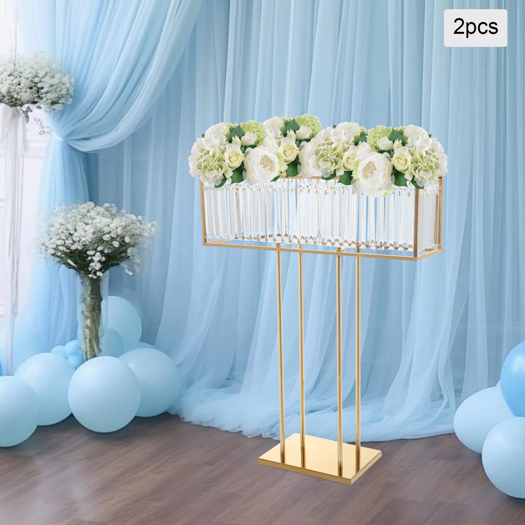 Modern 2pcs Gold Crystal Flower Stand - Wedding & Event Centerpiece for Birthday, Christmas H*L35.43*27.56in