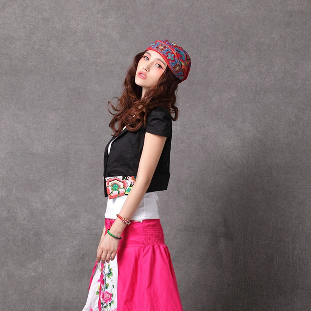 Women Mexican Style Ethnic Vintage Embroidery Flowers Hat Red Print hats for women Beanies Hats