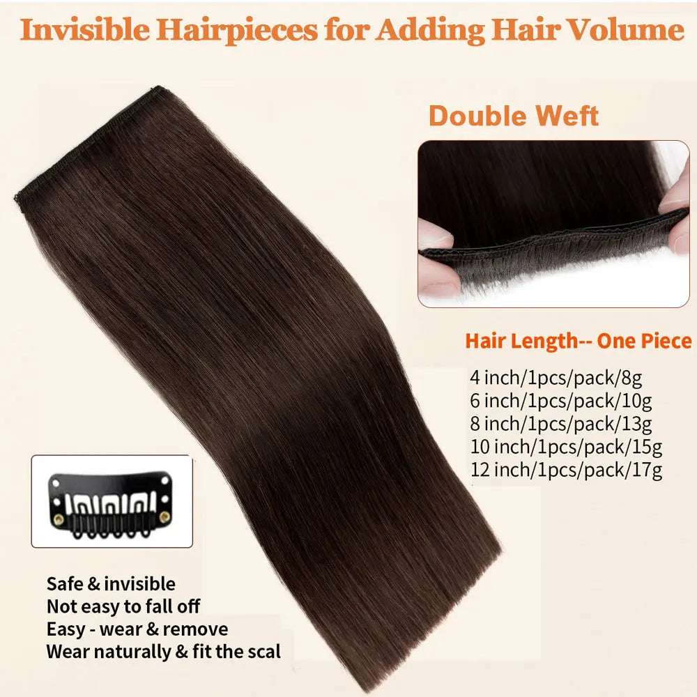 100% Human Hair Topper Invisable Straight Hair Pads Clip In One Piece 2Clips Increase Hair volume Hair Extensions Top Side Cover