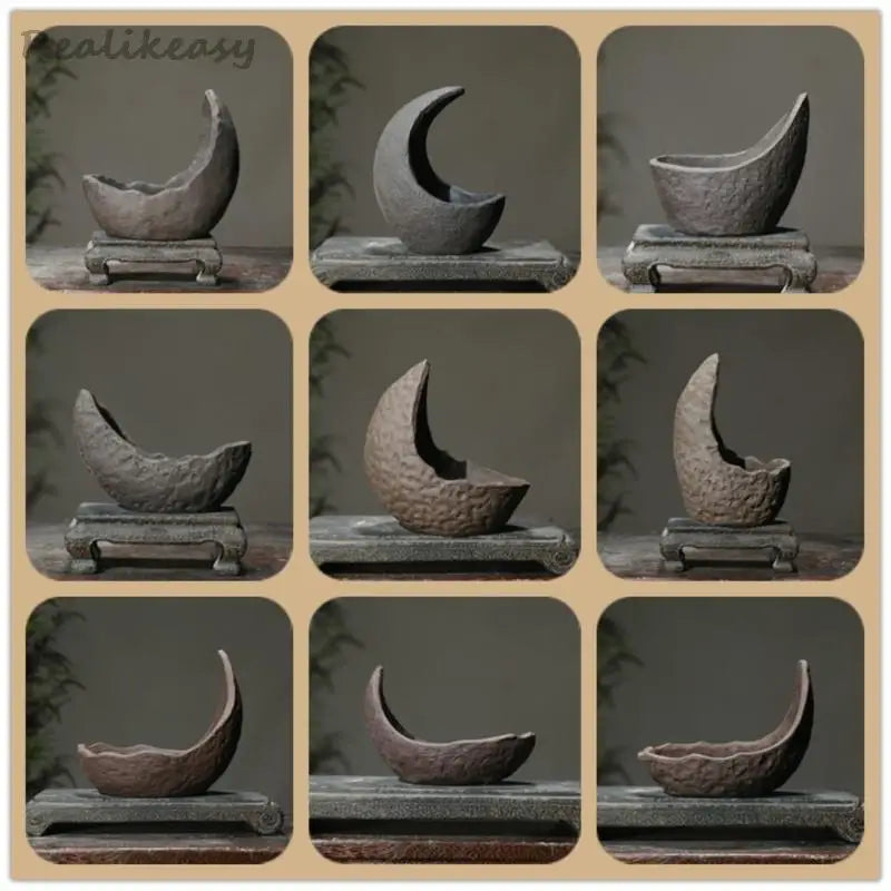 Chinese Purple Sand Flower Pot Creative Handmade Moon shaped Flower Pot Ceramic Bonsai Pot Home Desktop Decoration Pot 1PCSLE655