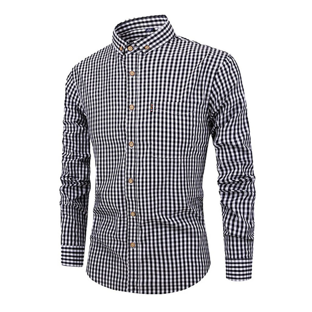 Men'S Single Breasted Checkered Shirt Men Shirts Fall And Winter Men Shirts Breathable Cotton Long Sleeved Camisa Masculina