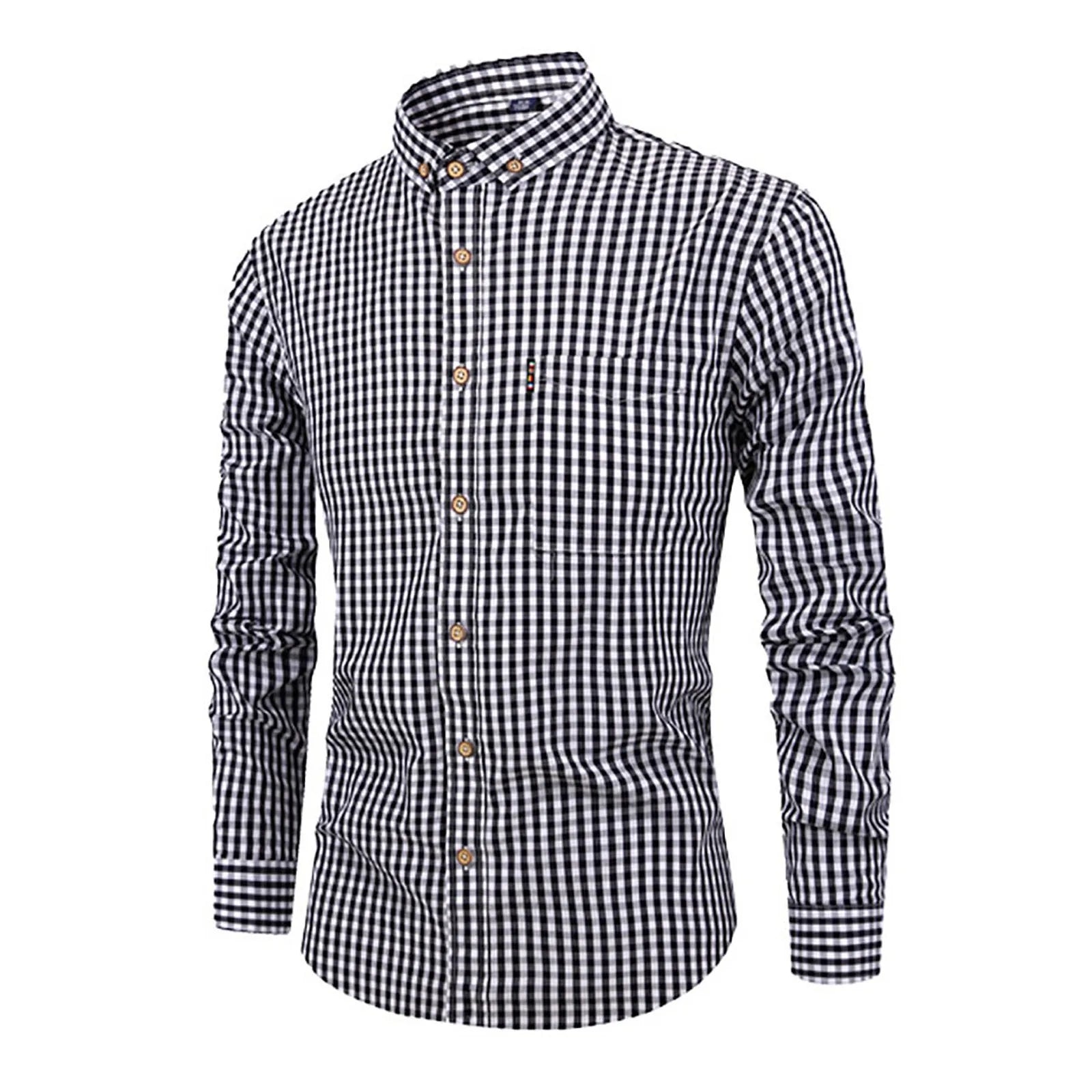 Men'S Single Breasted Checkered Shirt Men Shirts Fall And Winter Men Shirts Breathable Cotton Long Sleeved Camisa Masculina
