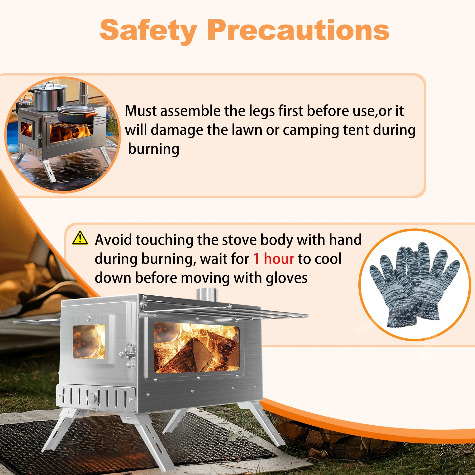 Wisfor Portable Hot Tent Stove,Wood Burning Stove for Camping, Tent Stove With View Glass, Large Stainless Steel Camping Stove