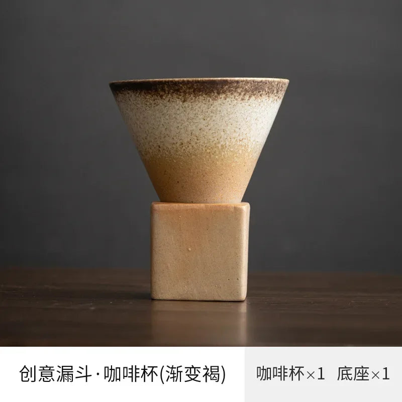 Coarse Pottery Creative Coffee Cup with Base Japanese Retro Conical Ceramic Cups Minimalist Latte Mug  Stoneware Master Teacup