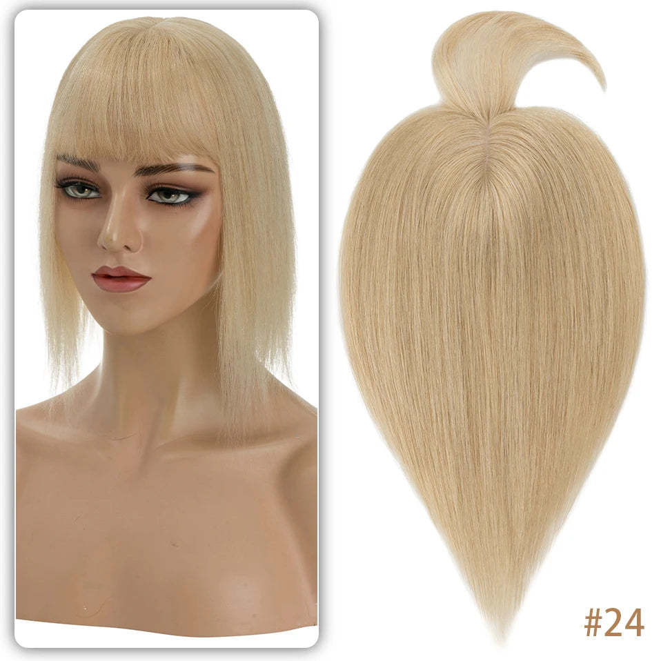 TESS Women Topper 10x12cm Hair Clips Hair Topper Natural Hair Wigs 100% Human Hair Silk Base Clip In Hair Extension Blonde Women