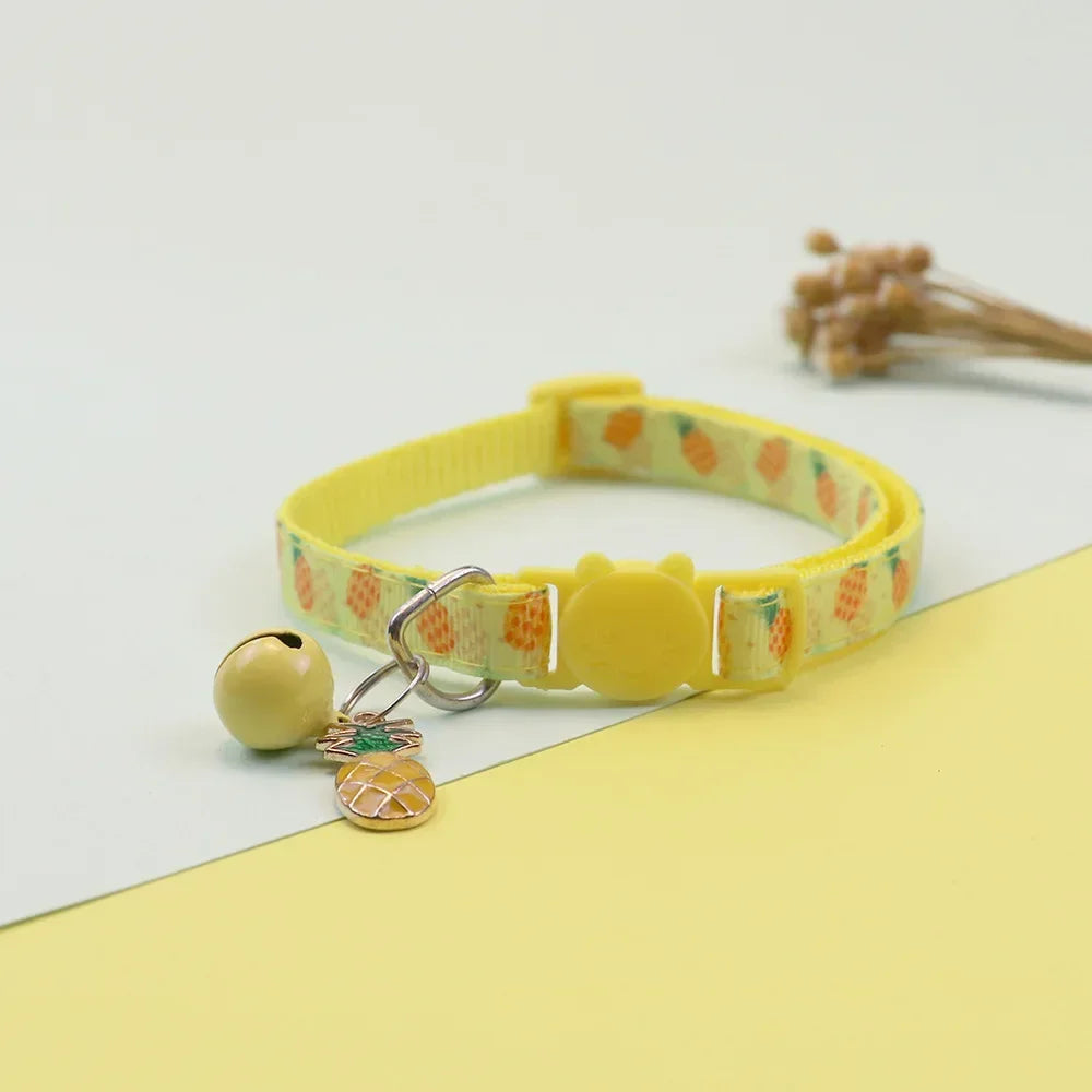 Pet Adjustable Webbing Fruit Cat Collar Breakaway Cute Neck Collar with Bell for Small Dogs Puppy Kitten Neck Accessories