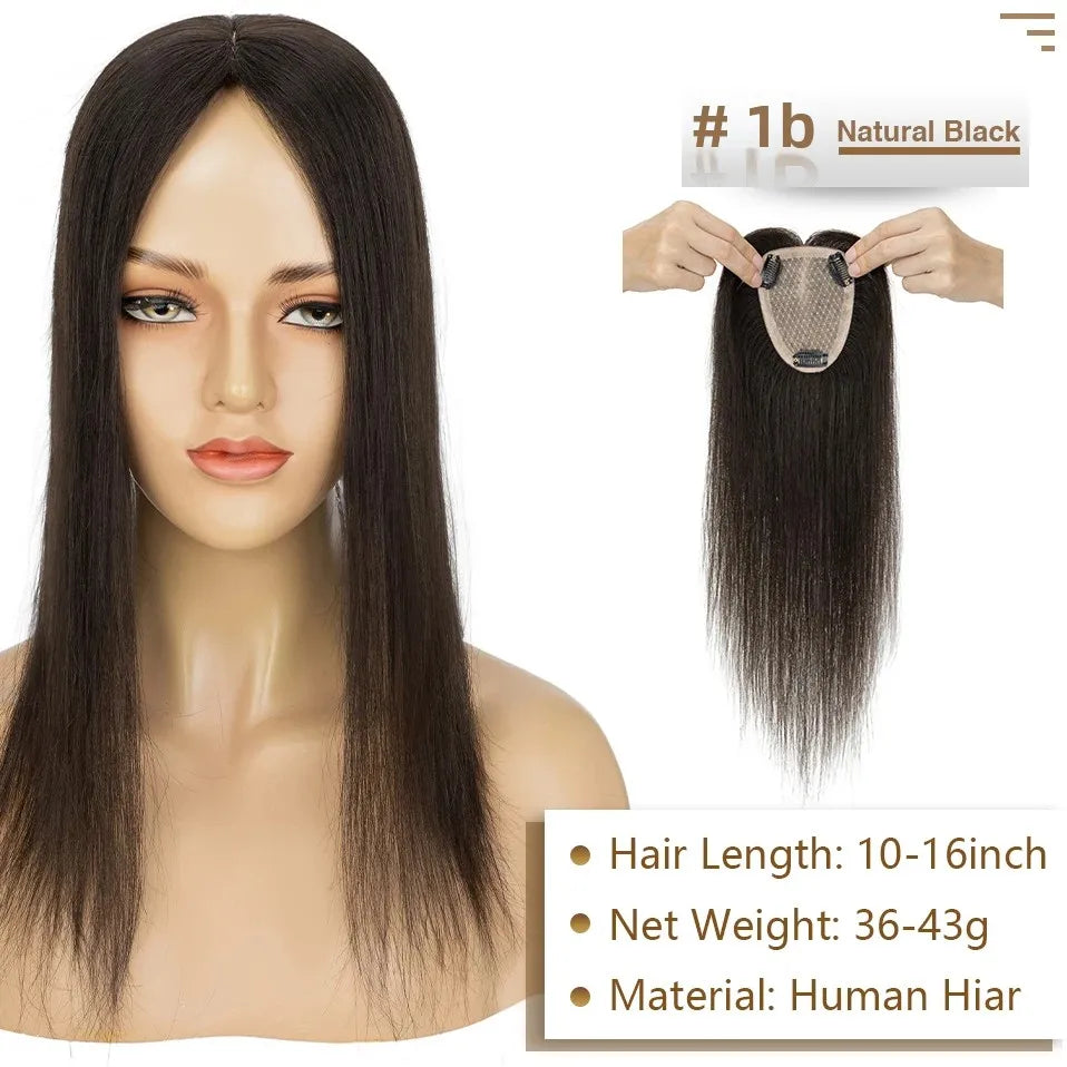 S-noilite 9x12cm Natural Hair Clip-In Hair Extension Toppers Human Hand Hook Hairpiece 10' 16' Reverse Hair Clip Wigs