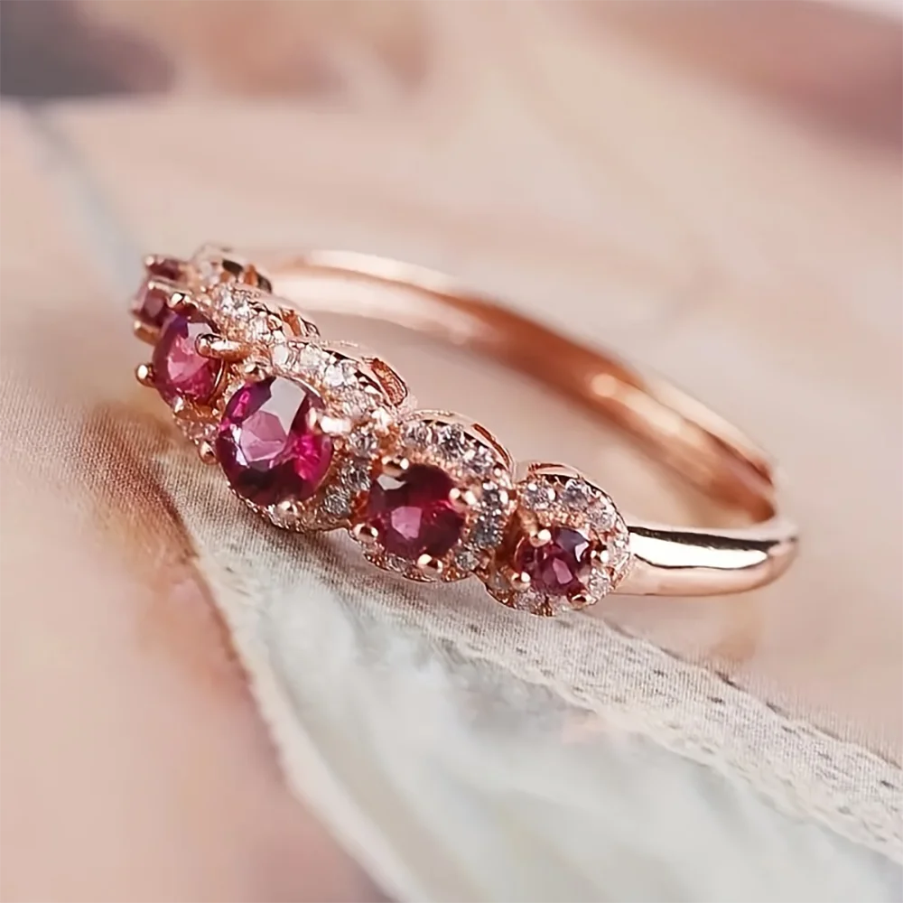 Vintage Purple Cubic Zircon Ring for Women S925 Silver Rose Gold Rings Ethnic Wedding Jewelry Daily Party Accessories USA Stocks