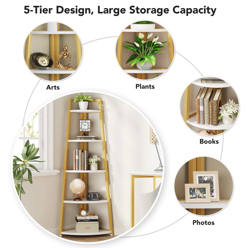 Tribesigns Bookcase Corner Book Shelf Rack Wood Bookshelf Storage Shelves