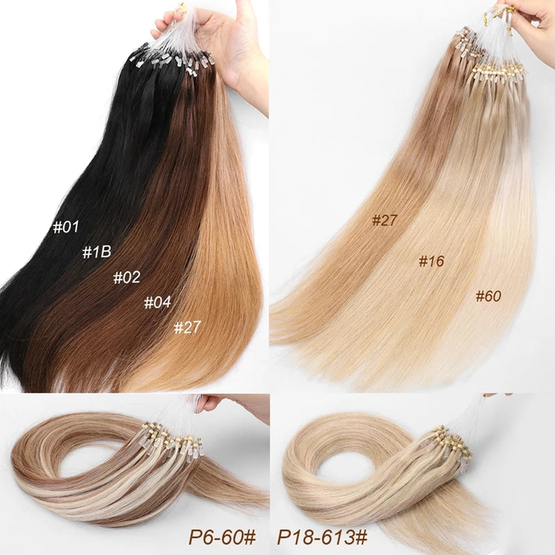 MRS HAIR Human Hair Micro Loop Extensions Easy Install At Home Micro Loop Hair Extensions Blonde Brown Black Straight 30g/pack