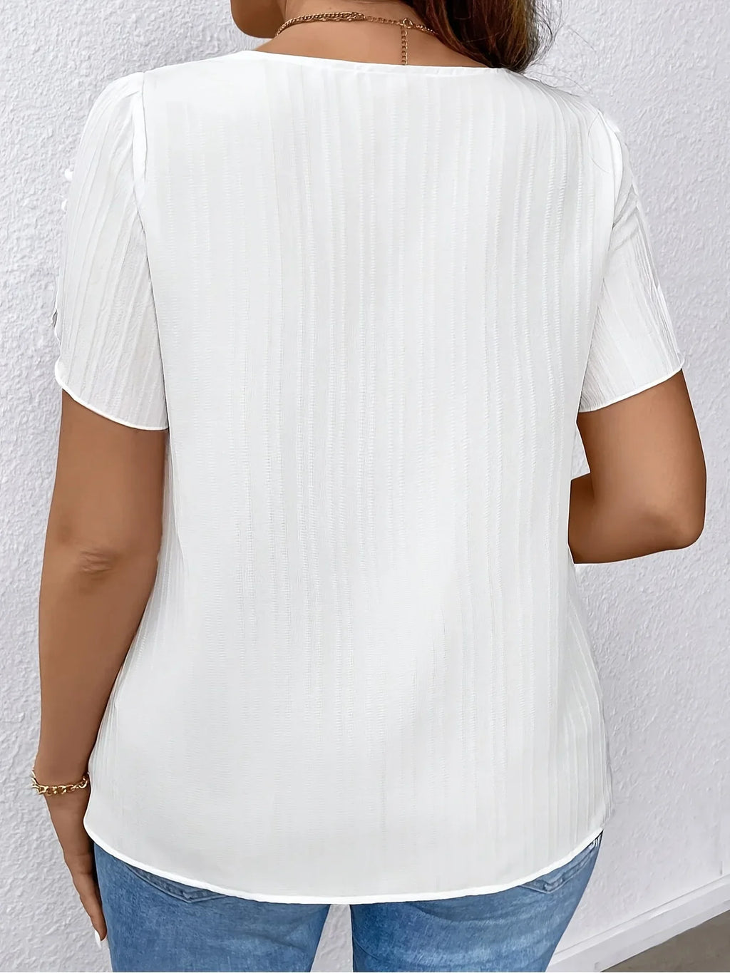 Plus Size 1XL-5XL Women's Solid Color Lace Panel Neckline T-shirt Women Clothing Tops