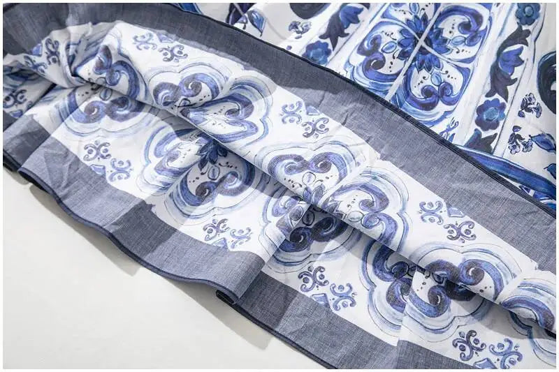 JAMERARY Summer Blue And White Porcelain Flower Printing Floral Long Dress Women Straps Zipper Elastic Backless Midi Vestidos