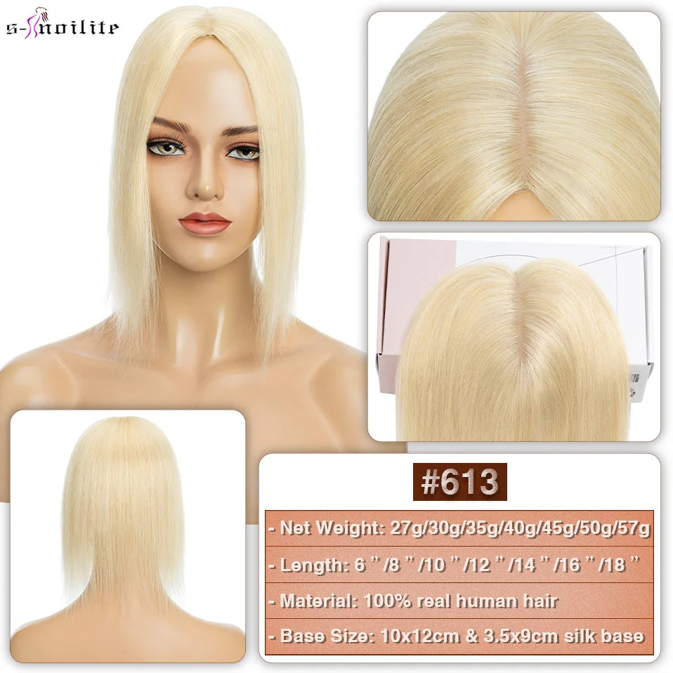 S-noilite 10x12cm Hair Toppers 3.5x9cm Silk Base Natural Hair Wig 100% Human Hair For Women Hairpiece Clip In Hair Extensions