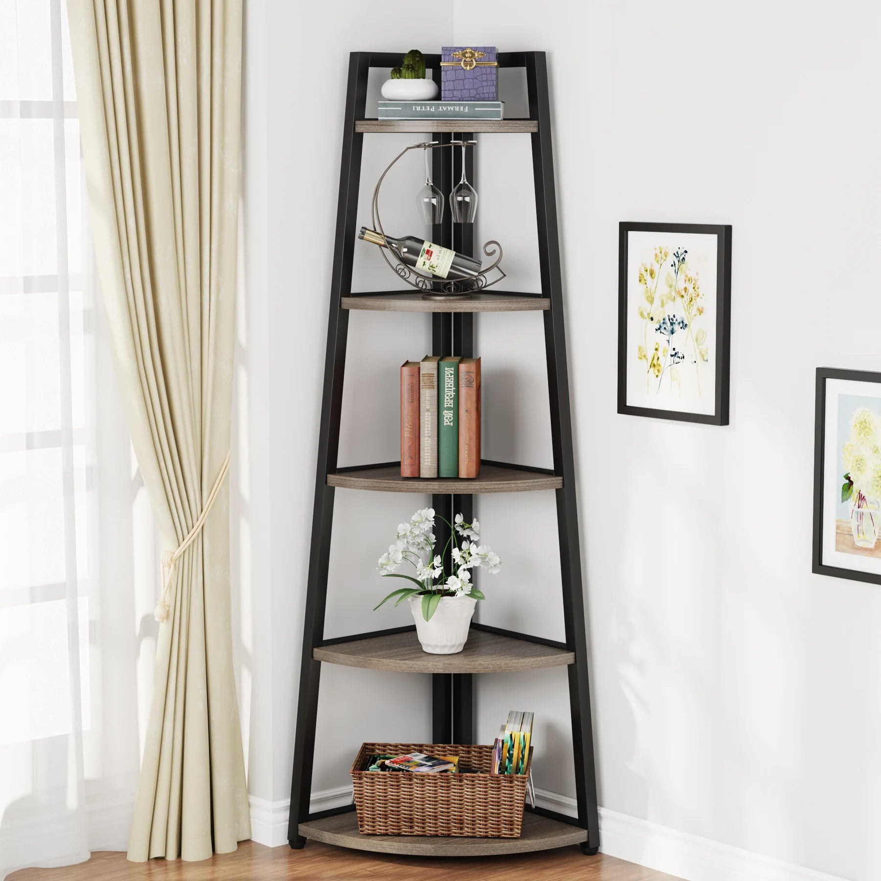 Tribesigns Bookcase Corner Book Shelf Rack Wood Bookshelf Storage Shelves