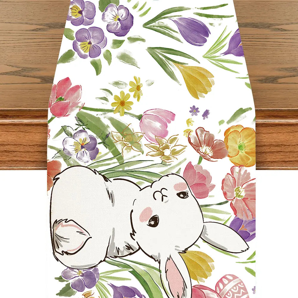 Easter Bunny Linen Table Runner Bunny Dining Table Cloth Placemat Spring Table Runners Easter Bunny Spring Linen Table Runner