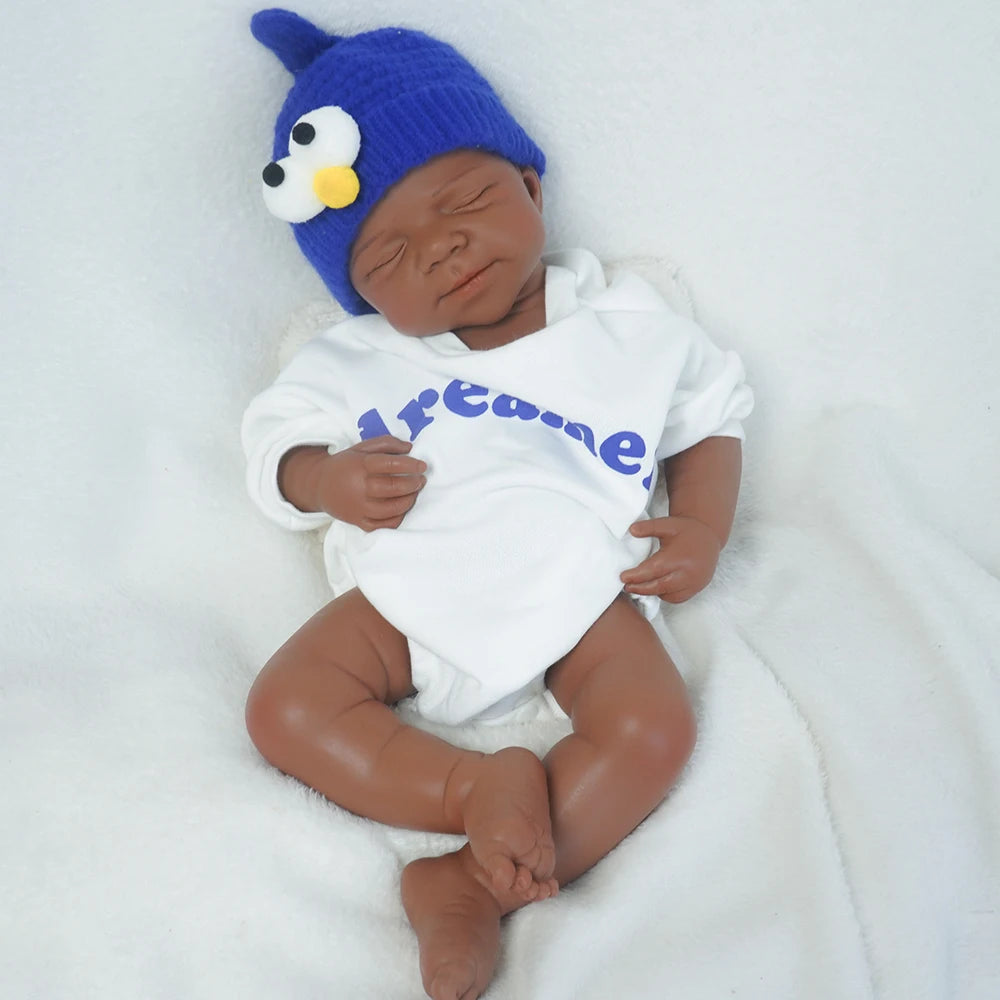 Full Platinum Silicone Body Baby Black Girl Reborn Doll Handmade 3D Painted Cute African Skin Newborn Baby Cuddly 19.29 Inch