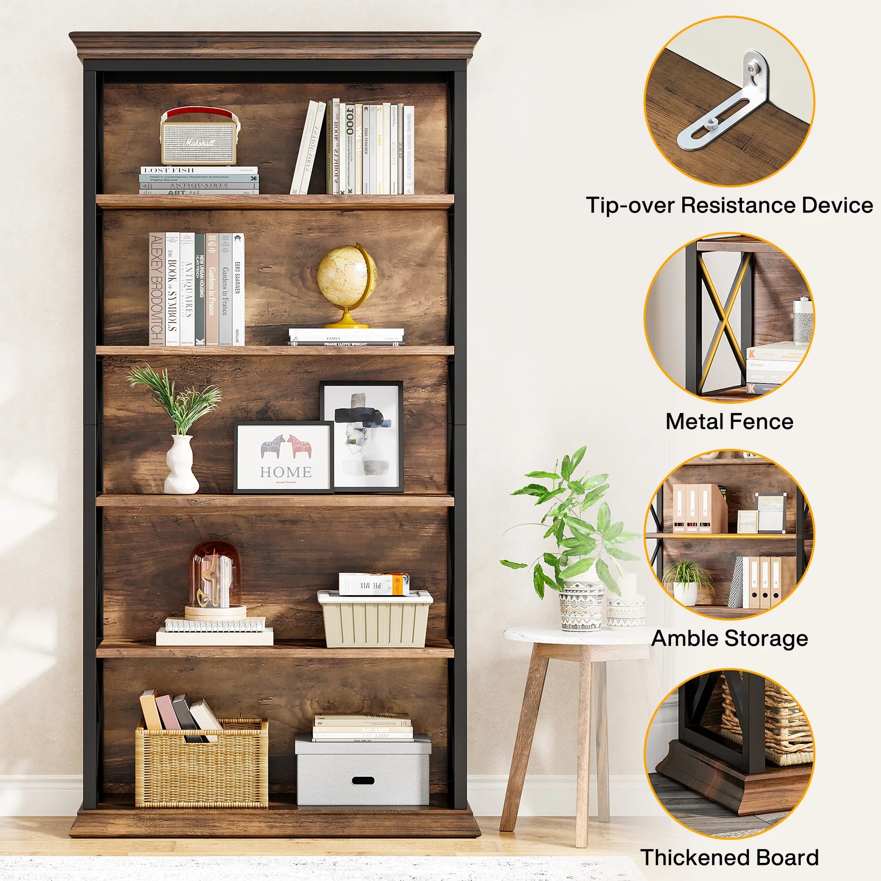 Tribesigns 6-Tier Bookcase, 71 Inches Industrial Bookshelves and Bookcases, Floor Standing 5 Shelf Display Storage Shelves