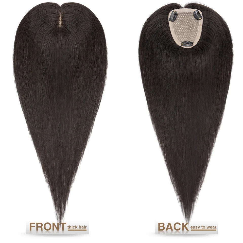 S-noilite 9x12cm Natural Hair Clip-In Hair Extension Toppers Human Hand Hook Hairpiece 10' 16' Reverse Hair Clip Wigs