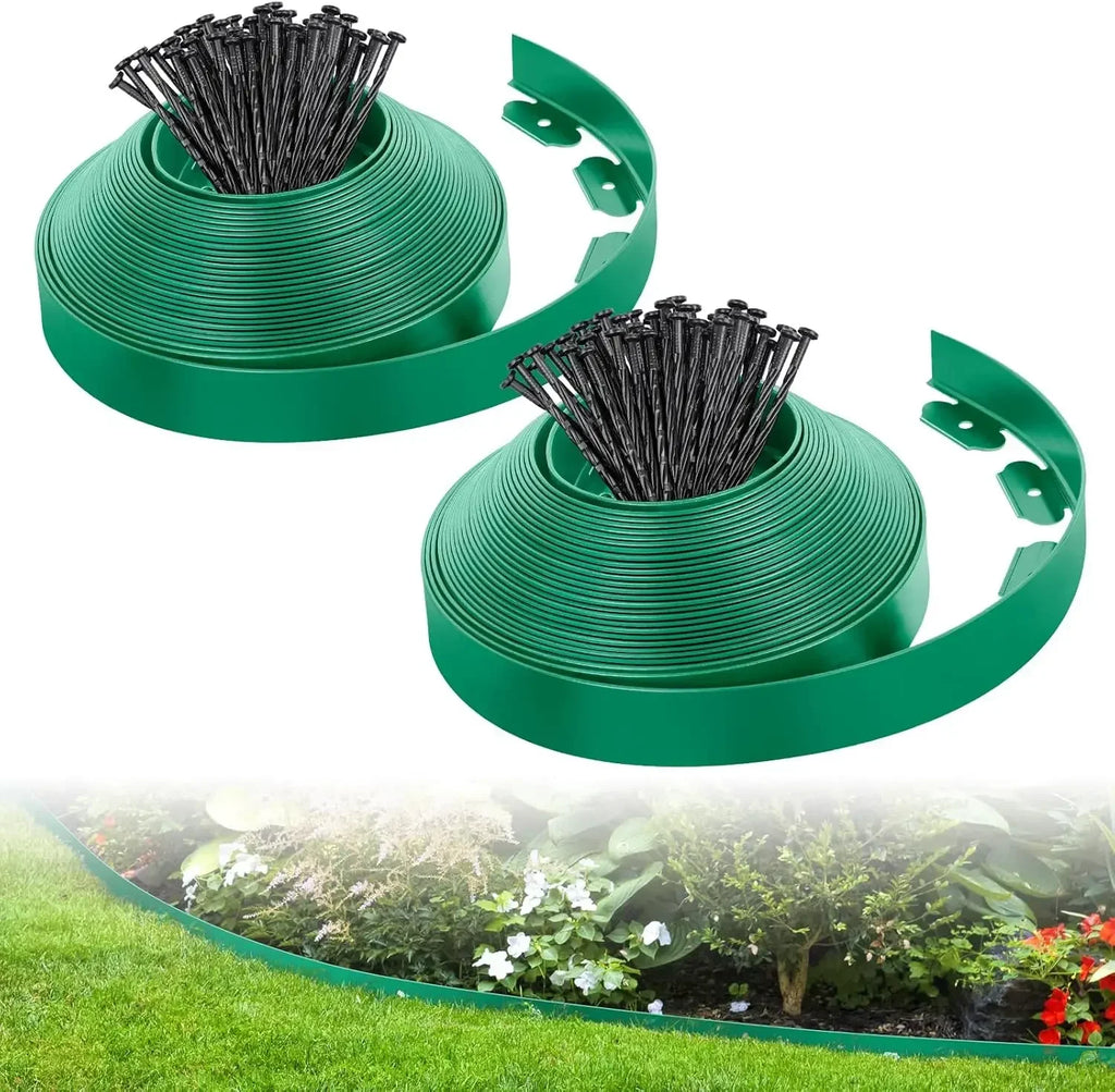 10M Flexible PVC Garden Edging with 30 Spiked Anchors Heavy Duty Lawn Border Kit Weather Resistant Landscape Tool